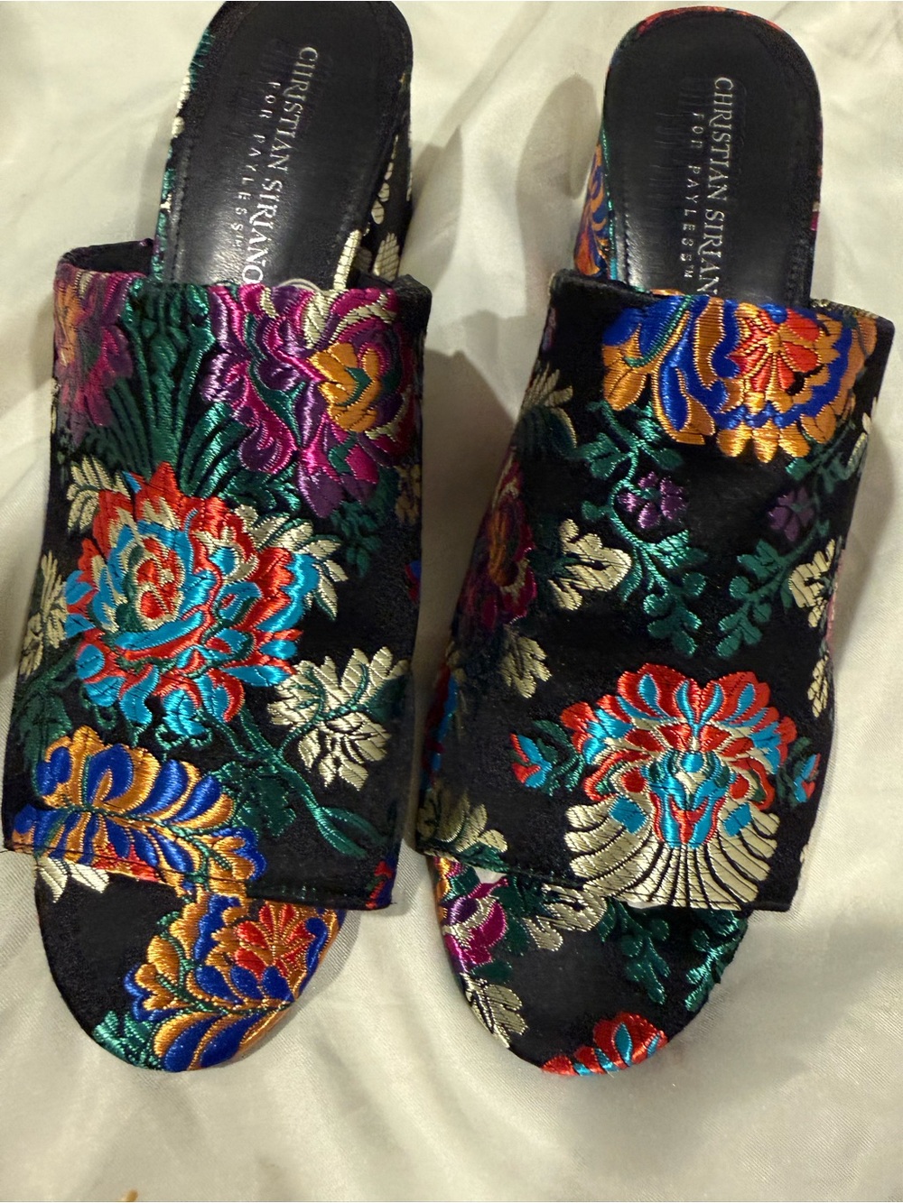 Christian Siriano Black Brocade Floral Slide Sandals